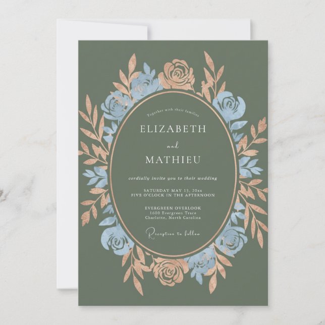Invitation Mariage aux Pétales de Poudre d'Olive (Devant)