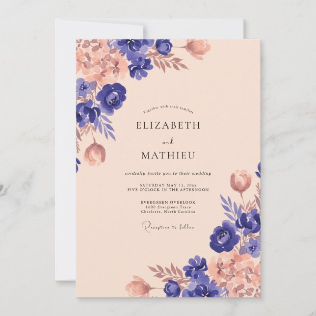 Invitation Mariage aux Pétales de Prune et d'Abricot (Devant)