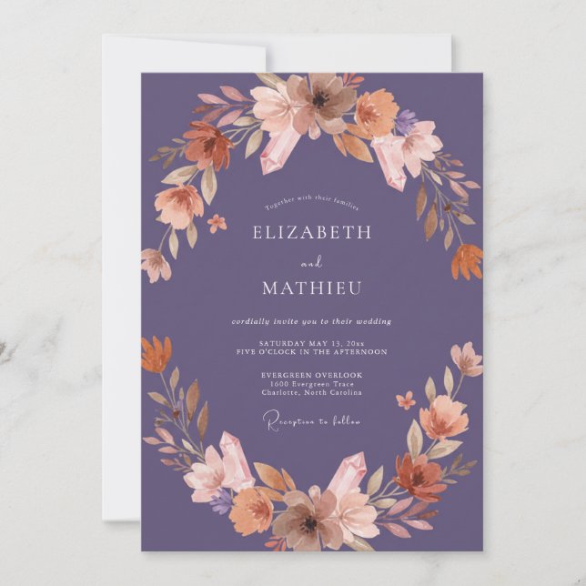 Invitation Mariage aux Pétales de Prune Poussiéreuse (Devant)