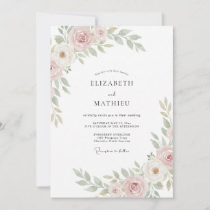Invitation Mariage aux Pétales de Rose Pâle Feuillus