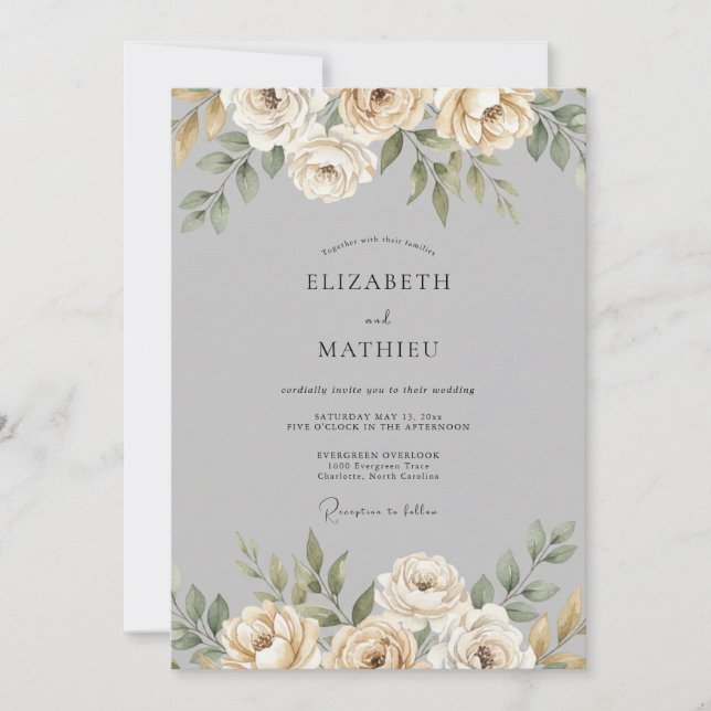 Invitation Mariage aux Pétales de Sauge Champagne (Devant)