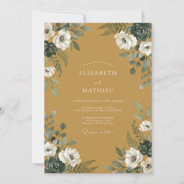 Invitation Mariage aux Pétales Dorés (Devant)