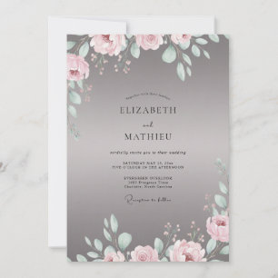 Invitation Mariage aux Pétales Gris Poussiéreux