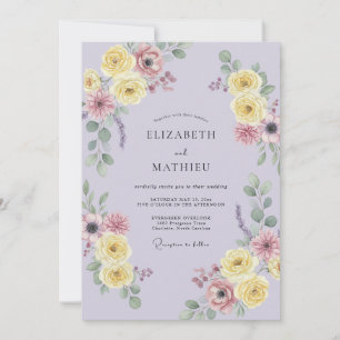 Invitation Mariage aux Pétales Jaunes et Lilas Doux