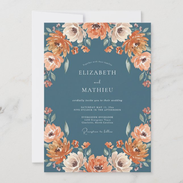 Invitation Mariage aux Pétales Orange Ardoise (Devant)