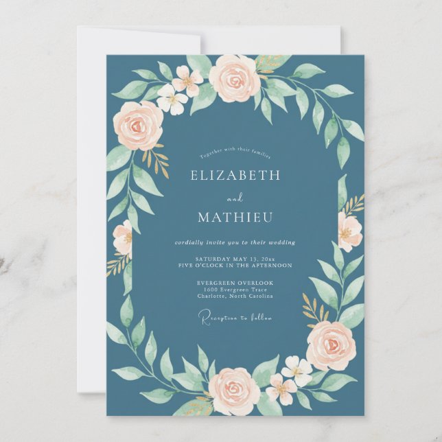 Invitation Mariage aux Pétales Pâles d'Ardoise (Devant)