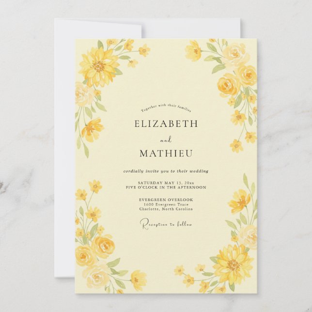 Invitation Mariage aux Pétales Peintes de Citron (Devant)