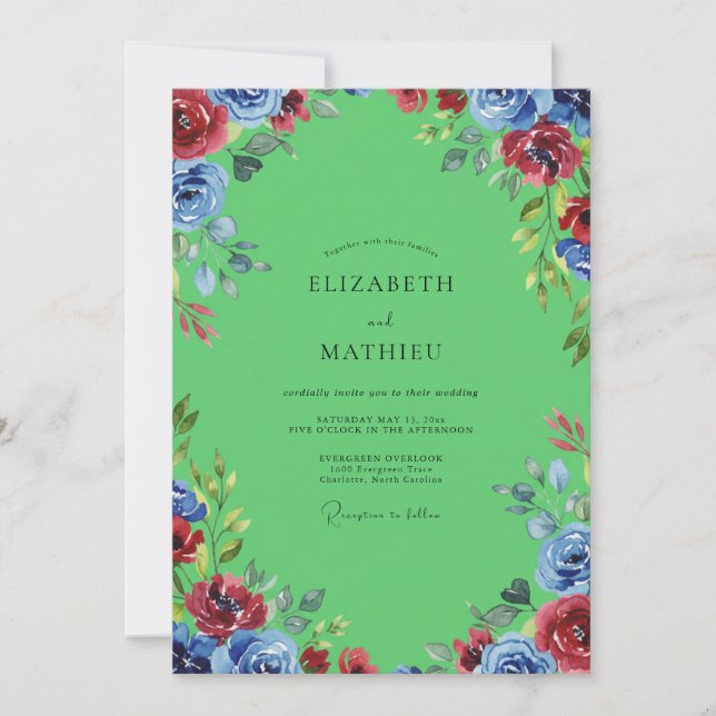Invitation Mariage aux Pétales Peintes de Crème de Lime (Devant)
