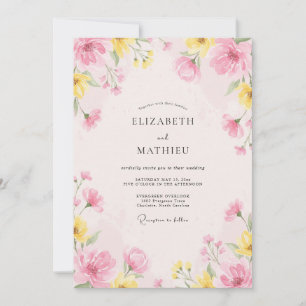 Invitation Mariage aux Pétales Peintes de Jaune Rosé