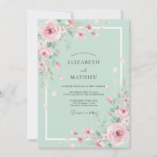 Invitation Mariage aux Pétales Peintes de Menthe