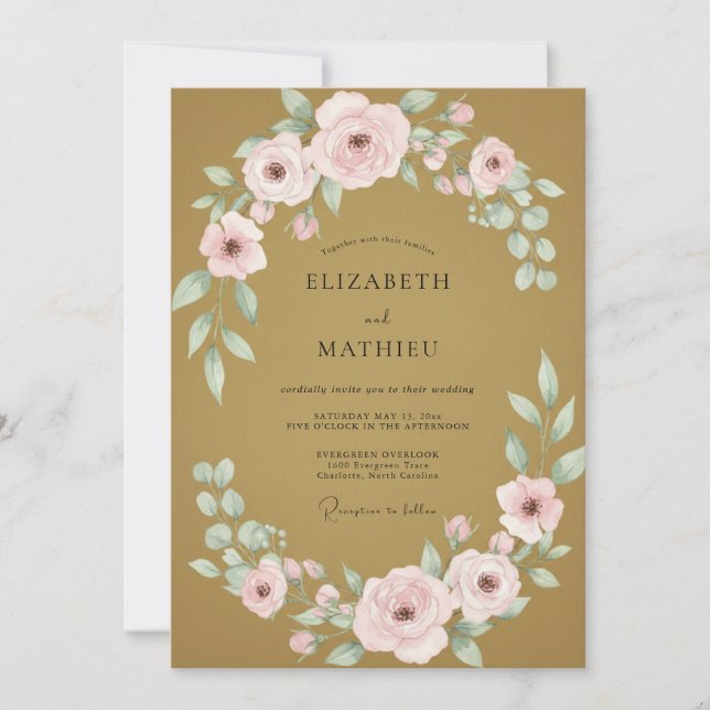Invitation Mariage aux Pétales Peintes de Pêche Ocre (Devant)