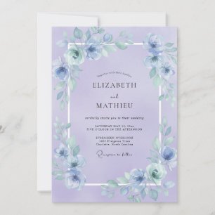 Invitation Mariage aux Pétales Peintes de Pervenche au Clair