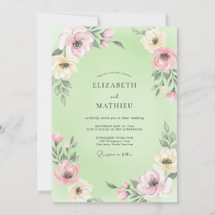 Invitation Mariage aux Pétales Peintes de Pistache