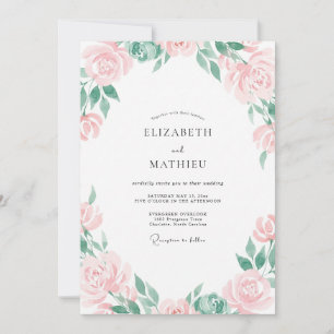 Invitation Mariage aux Pétales Peintes de Rose Pâle