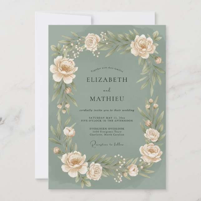 Invitation Mariage aux Pétales Peintes d'Olive (Devant)