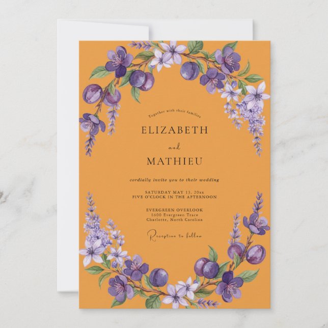 Invitation Mariage aux Pétales Pourpres Ocres (Devant)