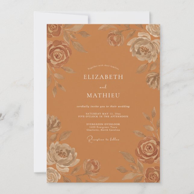 Invitation Mariage aux Pétales Pressées Terracotta (Devant)
