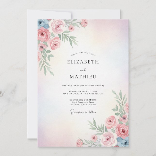 Invitation Mariage aux Pétales Rose Pâle (Devant)