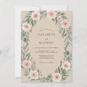 Invitation Mariage aux Pétales Rose Pâle Champagne