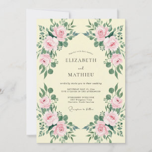 Invitation Mariage aux Pétales Roses Crème