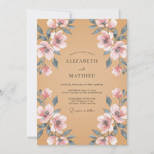 Invitation Mariage aux Pétales Roses Ocres