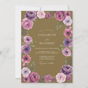 Invitation Mariage aux Pétales Violettes et Ocres Douces