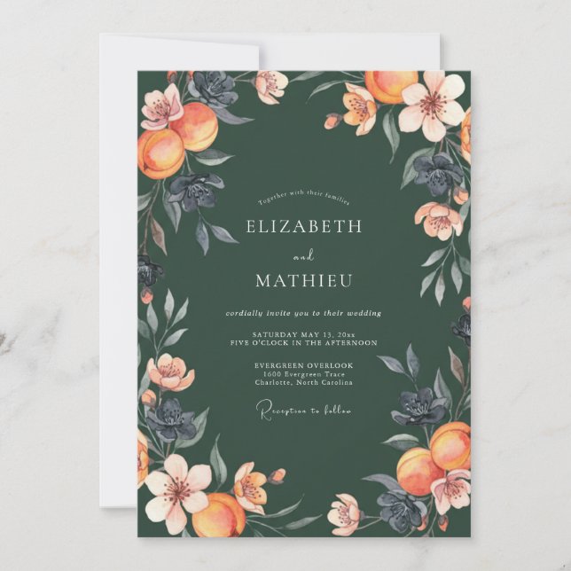 Invitation Mariage aux Pivoines Abricot Chasseur (Devant)