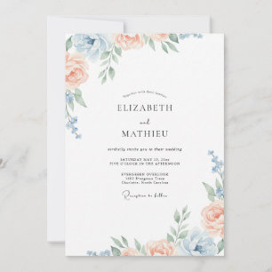 Invitation Mariage aux Pivoines Abricot et Bleuet
