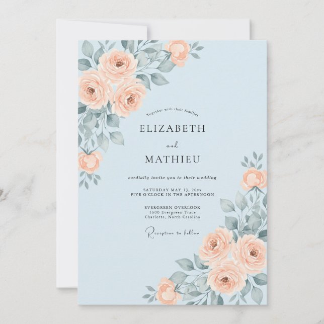 Invitation Mariage aux Pivoines Abricot Poudrées (Devant)