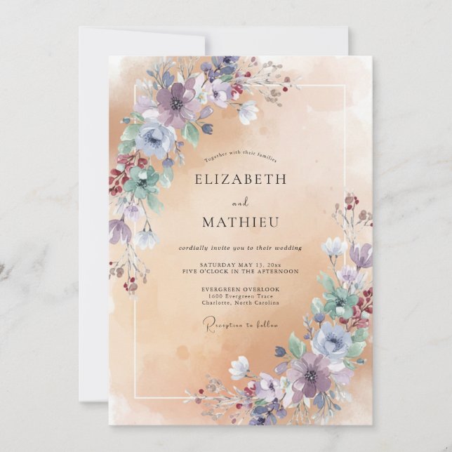 Invitation Mariage aux Pivoines Améthyste Champagne (Devant)