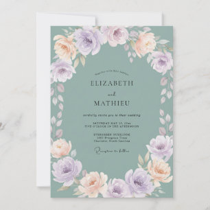 Invitation Mariage aux Pivoines Aqua Muette