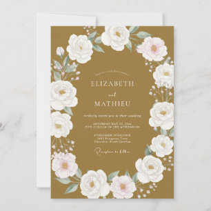 Invitation Mariage aux Pivoines Aquarelle Or