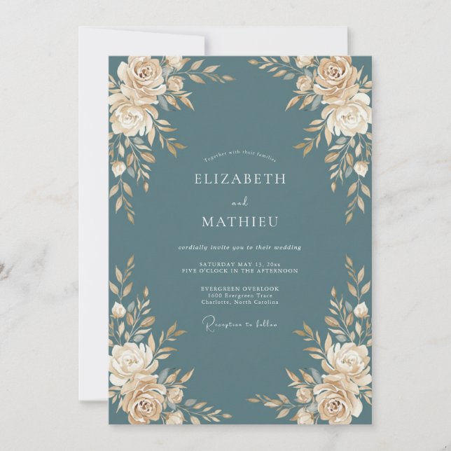 Invitation Mariage aux Pivoines Ardoise Poussiéreuse (Devant)