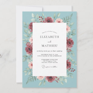 Invitation Mariage aux Pivoines Bourgogne Céleste