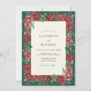 Invitation Mariage aux Pivoines Bourguignonnes Émeraude