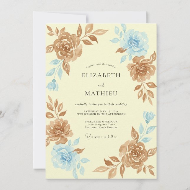 Invitation Mariage aux Pivoines Bronze Beurre (Devant)
