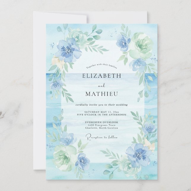 Invitation Mariage aux Pivoines Céladon Ciel (Devant)