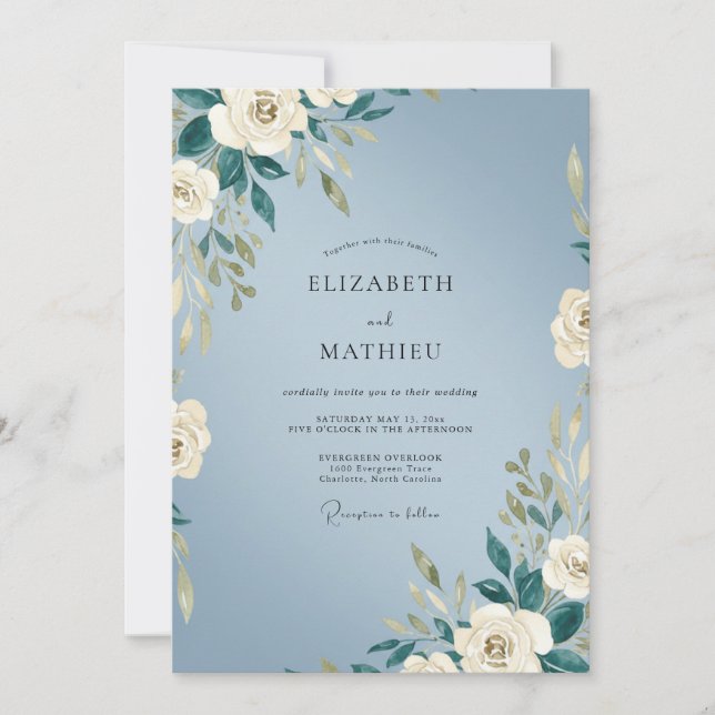 Invitation Mariage aux Pivoines Céleste Ivoire (Devant)