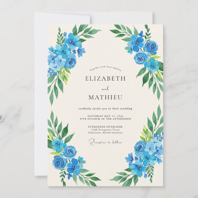 Invitation Mariage aux Pivoines Céruléennes (Devant)