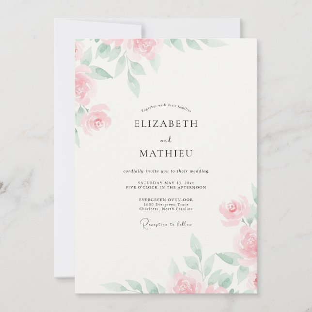 Invitation Mariage aux Pivoines Champagne Blush (Devant)