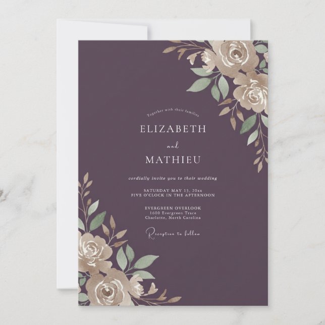 Invitation Mariage aux Pivoines Champagne Doré (Devant)