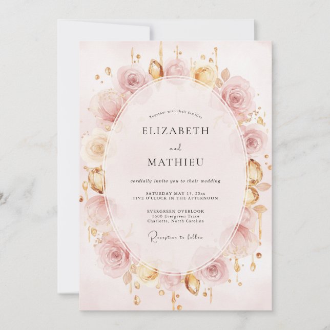 Invitation Mariage aux Pivoines Champagne Or (Devant)