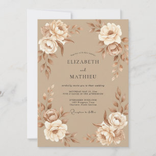 Invitation Mariage aux Pivoines Champagne Taupe