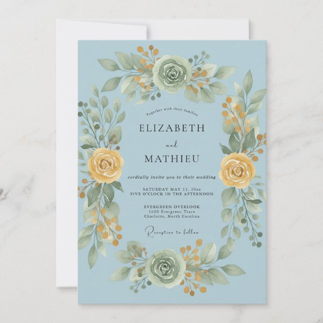 Invitation Mariage aux Pivoines Ciel Miel (Devant)