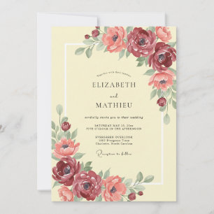 Invitation Mariage aux Pivoines Corail Bourgeois