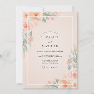 Invitation Mariage aux Pivoines Corail Champagne