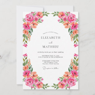 Invitation Mariage aux Pivoines Corail Fuchsia