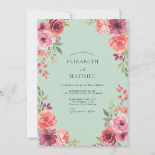 Invitation Mariage aux Pivoines Corail Magenta
