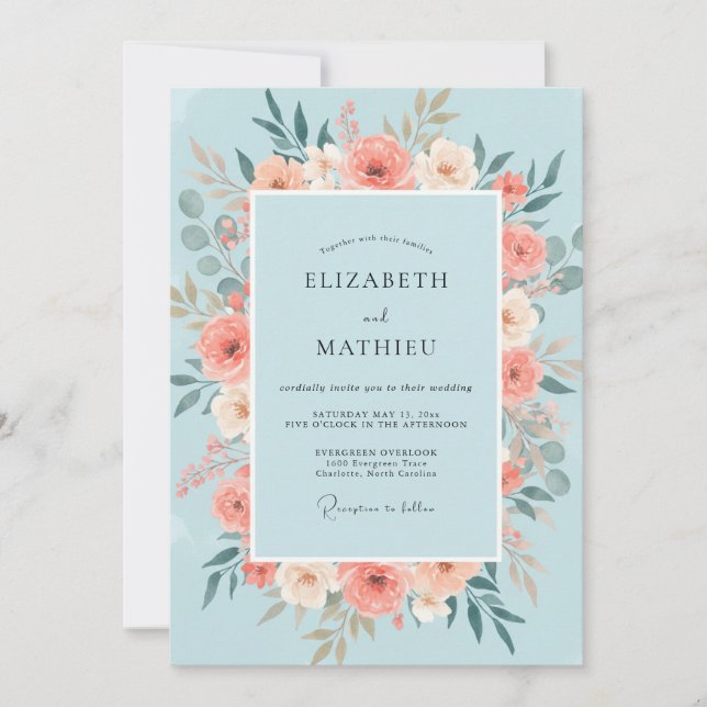 Invitation Mariage aux Pivoines Corail Poudré (Devant)