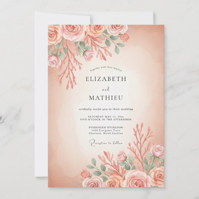 Invitation Mariage aux Pivoines Corail Terracotta (Devant)